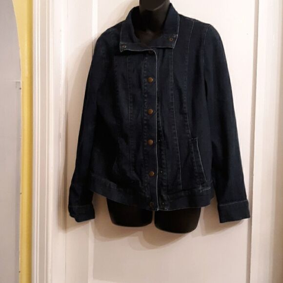 Coldwater Creek dark blue jean snap jacket - Picture 1 of 8